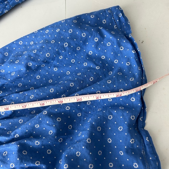 Lucky Brand Blue Button Down Peplum Pleated Shirt Dotted Floral Long Sleeve S - Picture 5 of 5